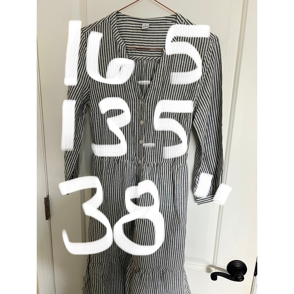 Old Navy Shirt Dress Womens XS Navy White Striped Linen Blend Tiered Ruffle Mini - Picture 8 of 8